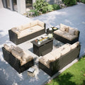Aoxun Patio Furniture Set with Fire Pit Table, 12 Piece Outdoor Sectional Sofas, 10 Seats Wicker Rattan Outdoor Furniture with Thickened Cushion for Backyard, Garden Begin by Aoxun