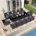 Gotland 15 Piece Outdoor Dining Set, All-Weather Rattan Patio Furniture Set with Umbrella Hole Tempered Glass Square Table, Outdoor Table and Chairs with Removable Cushions for Backyard, Deck Navy by Gotland