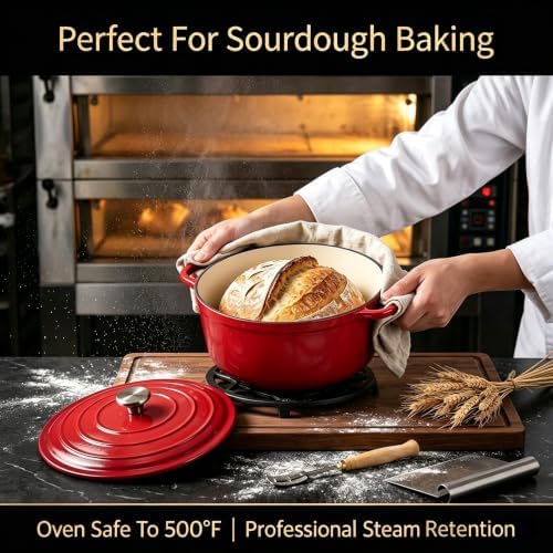 QuliMetal 5-Piece Red Enameled Cast Iron Cookware Set - Image 5