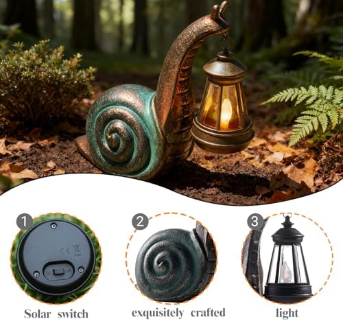 Solar Garden Snail Statue,Lawn Decor Statue for Patio, Balcony, Yard Ornament - Mothers Day Gifts for Mom Grandma Women - Image 3