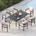 Grand patio Outdoor Dining Set, 7-Piece Patio Table and Chairs Set, Metal Woven Wicker Fixed Patio Chairs with Thickened Cushions & 1 Rectangular Woodgrain Dining Table with Umbrella Hole (Natural) by GrandPatio