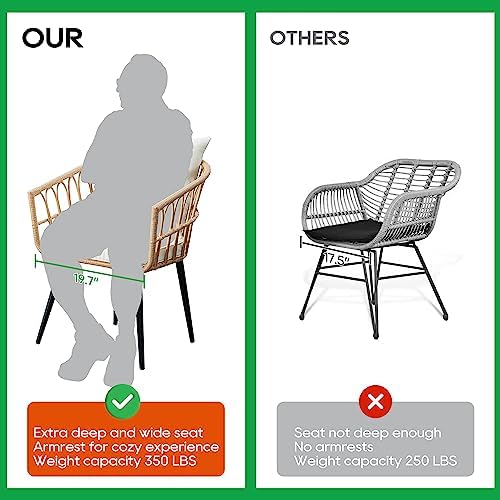 PORWEY 3 Piece Patio Bistro Set, Outdoor Wicker Balcony Furniture Sets - Image 2