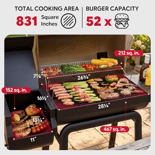 Feasto Heavy-Duty 30-Inch Charcoal Grill with Offset Smoker, Golden - Image 3