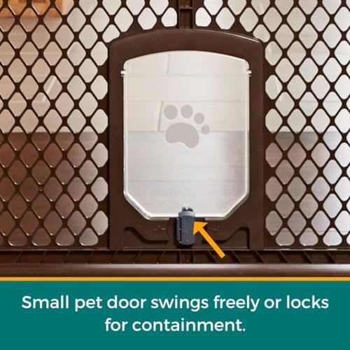 MyPet Extra Wide Dog Gate with Small Pet Door. 38.5” to 103.5" Wide. Cat Gate for Doorway. Made in USA. 26" Tall, Brown - Image 3
