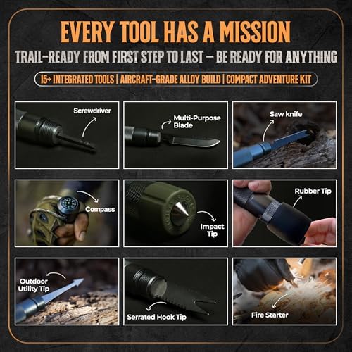 Prime Adventure 15-in-1 Tactical Survival Walking Stick & Hiking Staff – Heavy-Duty Collapsible Multitool for Camping, Hiking & Outdoor Survival Gear (8 Tubes, Premium Build) - Image 4