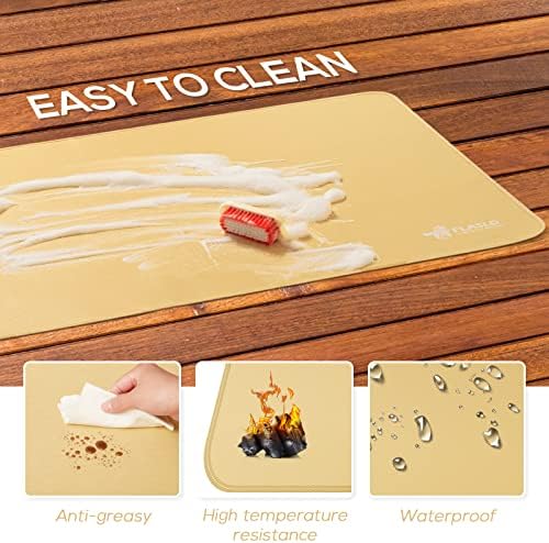 FLASLD Large Under The Grill Protective Deck and Patio Mat, 32 x 60 inches Oil-Proof, Fireproof Indoor Fireplace Mat Prevents Ember Damage Wood Floor, Khaki - Image 5