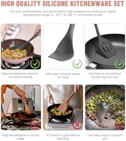 Gray Kitchen Utensils Set-12 Pieces Silicone Cooking Utensils Set - Image 3