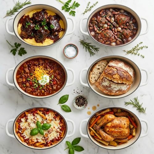 Larder & Vine 8 qt Oval Enameled Cast Iron Dutch Oven Pot, White - Image 2