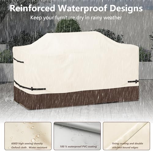 86 Inch Island Grill Cover - 600D Heavy Duty Waterproof All Weather Protection Outdoor Cover,Beige & Brown - Image 4