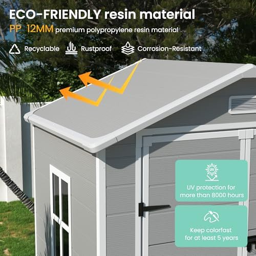 UDPATIO Outdoor Resin Storage Shed 6x4.5 FT, Plastic Garden Shed for Bike, Garbage Can, Tool, Outside Sheds with Lockable Door for Backyard, Patio, Lawn, Grey & White - Image 3