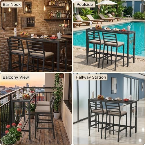 3Pcs Outdoor Patio Bar Set, 55" Rectangular High Top Table & Chair Set - Image 6