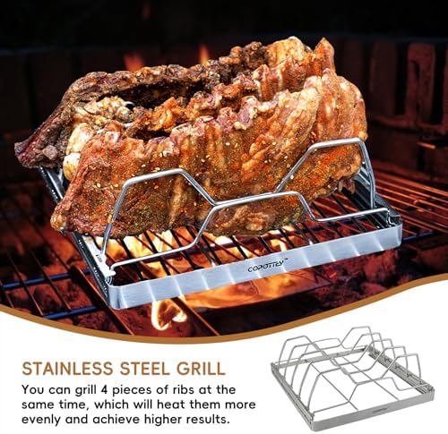Stainless Steel Foldable Rib Racks for Smoking – 2 Pack (10 Inch), with Large Silicone Basting Pastry Brushes – Perfect for Grilling, BBQ Accessories - Image 3