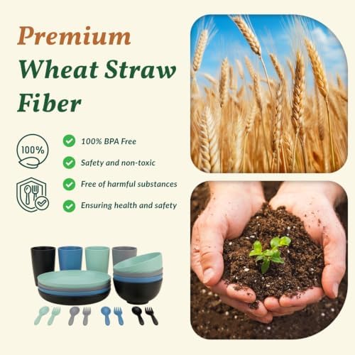 Homienly Unbreakable Plates and Bowls Sets 20 PCS Wheat Straw Dinnerware Sets Microwave & Dishwasher Safe Plate Set Kids Plastic Plates Camping Dish Set, Salad, Hamburger, Pizza-Nightscape - Image 3