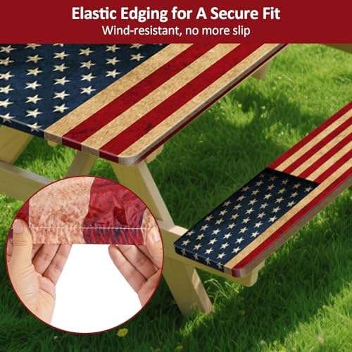 8 ft 96 in Picnic Table and Bench Cover, 3 Pack, US Flag - Image 4