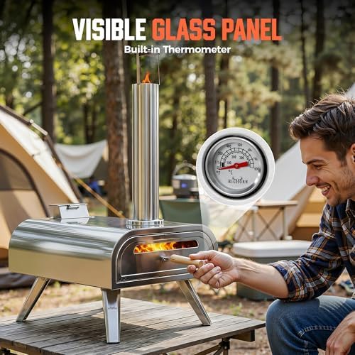 BIG HORN OUTDOORS 16" Multi-Fuel Outdoor Pizza Oven – 2-in-1 Wood-Fired & Gas Compatible (Burners Sold Separately), 1112°F Outdoor Stainless Pizza Cooker, Portable for Party Usage, Sliver - Image 6