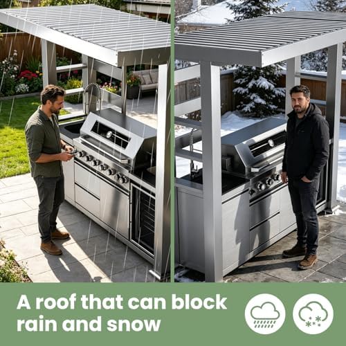 94" Stainless Steel Outdoor Kitchen Island with 6-Burner 85000 BTU,Heavy-Duty Propane Grill with Rotisserie Oven,Galvanized Steel Roof,Granite Countertops,Refrigerator,Sink.(Propane Gas) - Image 5