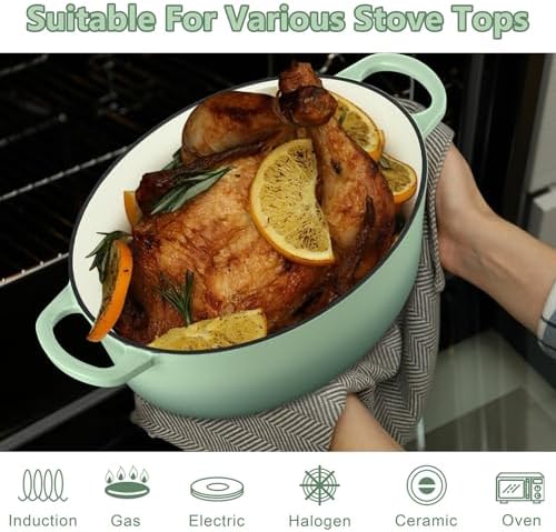 TeamFar 7QT Oval Dutch Oven, Enameled Cast Iron Dutch Oven Pot with Lid - Image 6