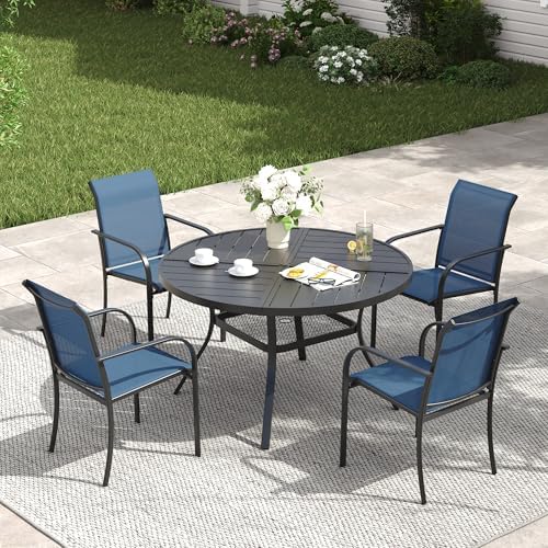 VICLLAX Patio Table and Chair Set of 4, All Weather Metal Round Outdoor Dining Furniture Set-40.6" Round Outdoor Table and Chairs, Black Tabletop by HOME