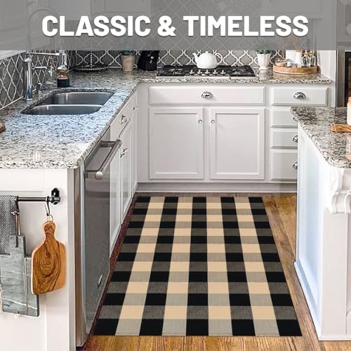 IOHOUZE 3x5 Buffalo Plaid Outdoor Rug, Washable Front Porch, Tan Black - Image 4