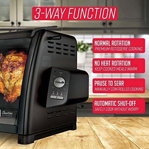 Ronco Showtime Large Capacity Rotisserie & BBQ Oven, Simple Switch Controls, Silicone Door Tie, Perfect Preset Rotation Speed, Self-Basting, Auto Shutoff, Includes Multipurpose Basket, black - Image 5