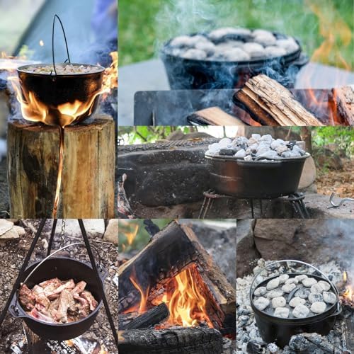 Camping Dutch Oven,12 Qt Pre-Seasoned Cast Iron Camp Dutch Oven Pot with Lid - Lid Lifter, Cast Iron Dutch Oven with Metal Handle for Cooking BBQ Baking Campfire Modern Black - Image 6