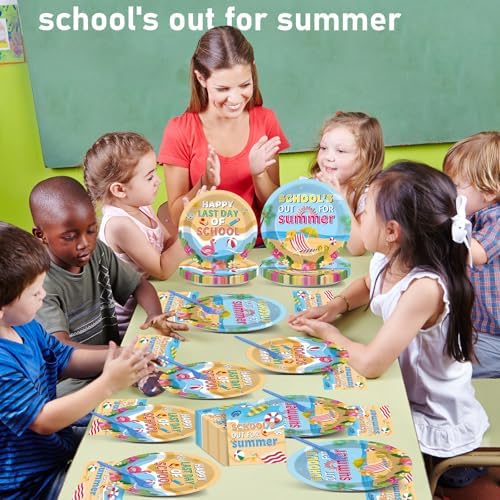 96Pcs School's Out for Summer Plates and Napkins Happy Last Day of School Party Supplies End of School Year Theme Tableware Set Hawaii Pool Themed Plates for Kids Tropical Beach Party Favors Serves 24 - Image 5