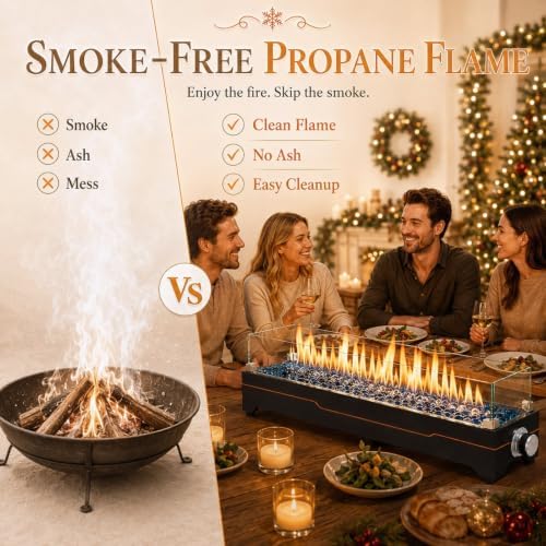 GRISUN 36 Inch Propane Tabletop Fire Pit, 50,000 BTU with Glass Wind Guard - Image 5