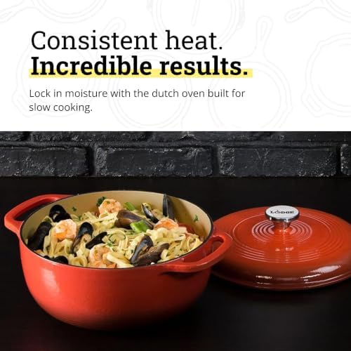 Lodge Essential Enamel Cast Iron Dutch Oven, 7.5 Quart, Poppy - Image 3