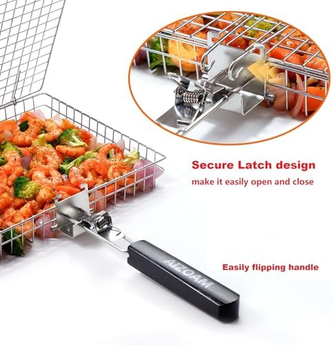 Grill Basket - Grill Baskets for Outdoor Grill, Stainless Steel Large Grilling Basket w Removable Handle, Portable Fish Grilling Rack for Grill Ideal Meat Fish Vegetables Grilling Accessories - Image 4