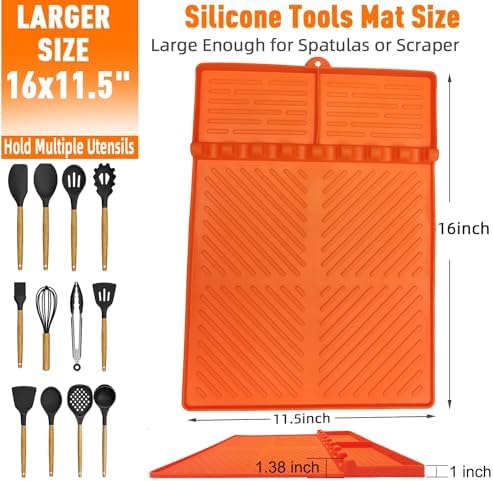 Silicone Griddle Tools Mat for Blackstone, Spatula Rest with Drip Pad, Grill Side Shelf Mat for Blackstone, Silicone Utensil Rest/Holder for BBQ Tools (Orange 2 Pack) - Image 2