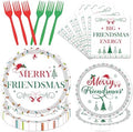 Friendsmas Christmas Party Decorations Tableware, 96PCS Merry Friendsmas Disposable Paper Plates and Napkins Decorations, Funny Christmas Forks for Xmas Holiday Birthday Supplies by Aposwow
