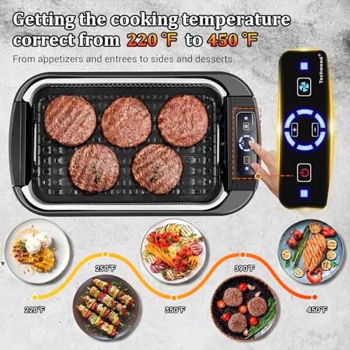 Indoor Smokeless Grill, Techwood 1500W Electric Indoor Grill with Tempered Glass Lid, Portable Non-stick BBQ Korean, Turbo Smoke Extractor Technology, Drip Tray& Double Removable Plate, Black - Image 3