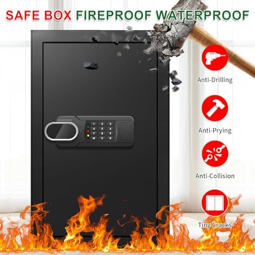 5.1 Cuft Large Home Safes Water and Fireproof with Digital Keypad & Key Lock, Fire Security Safes with 3 Removable Shelves, Anti-Pry Safe Box for Money Documents Jewelry, 23.62"H x14.96"W x 12.2"D - Image 2
