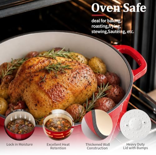 Winado 5 Qt Enameled Cast Iron Dutch Oven Pot with Lid, Red Ombre - Image 2