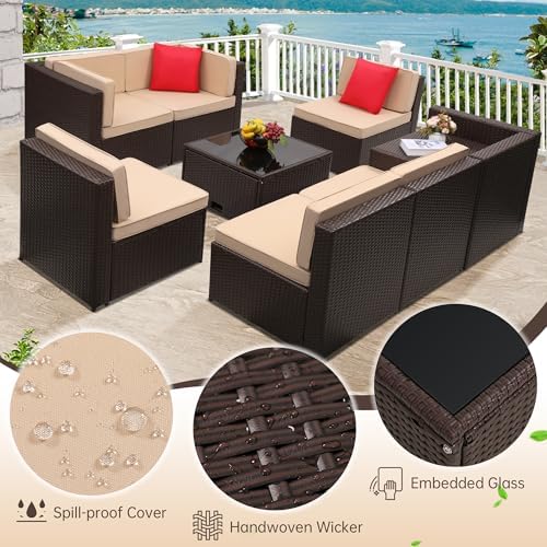 KROFEM 8 Piece Patio Furniture Set, Outdoor Modular Conversation Set - Image 5