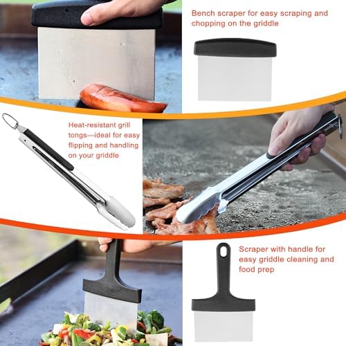 DY DECENT FAMILY 39PCS Griddle Accessories Kit, Flat Top Grill Accessories Set for Outdoor Barbecue. Griddle Tools Set with Basting Cover, Spatula, Scraper, Burger Press, Tongs and Cleaning Kit - Image 3
