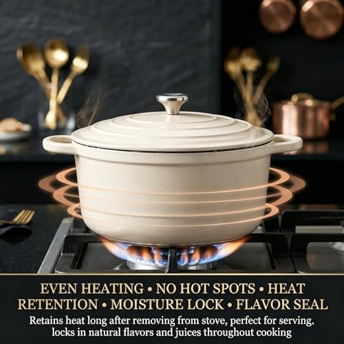 QuliMetal Enameled Cast Iron Cookware Set, 4-Piece Pots and Pans Set with Lids, 10.25" Skillet, 2QT Saucepan, 2.8QT & 4.8QT Dutch Ovens, Oven Safe to 500°F, All Stovetops Compatible - Cream White - Image 3