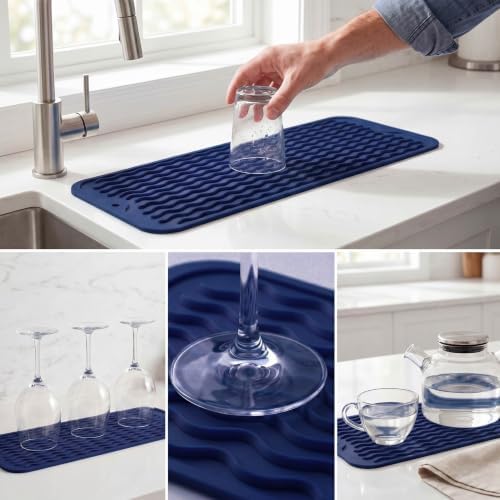 MicoYang Silicone Dish Drying Mat for Multiple Usage,Easy clean,Eco-friendly,Heat-resistant Silicone Mat for Kitchen Counter,Sink,Bar,Bottle,or Cup Navy Blue M 17 inches x 6 inches - Image 4