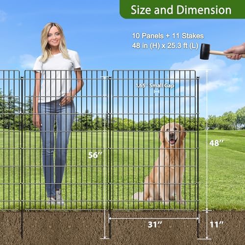 Metal Garden Fence 48 in x 25.3 ft, Tall Outdoor Dog Fence with Stakes - Image 2