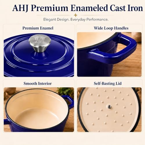 AHJ Cast Iron Dutch Oven Set - 4 Piece Nesting Enameled Cookware with Lid - Image 5