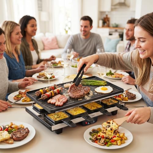 COSTWAY Raclette Grill for 8, 2-in-1 Table Grill, 1400W Electric Grill - Image 2