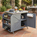 42.1" Outdoor Kitchen Island with Side Shelf and Stainless Top, Grey Blue by JIJIWANG