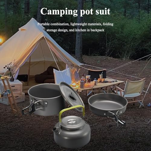 Portable Camping Cookware Set- Lightweight Aluminum Pot, Pan & Kettle with Foldable Handles for Backpacking, Hiking & Outdoor Cooking - Non-Stick, Space-Saving for 2-3 People - Image 5