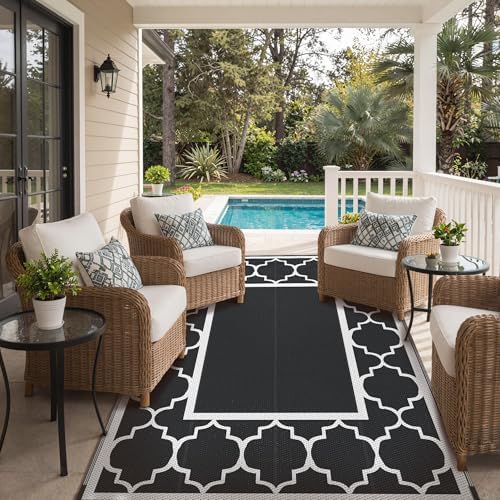 GENIMO Outdoor Rug, Waterproof Plastic Rugs for Patio, 5'x8' Black White - Image 6