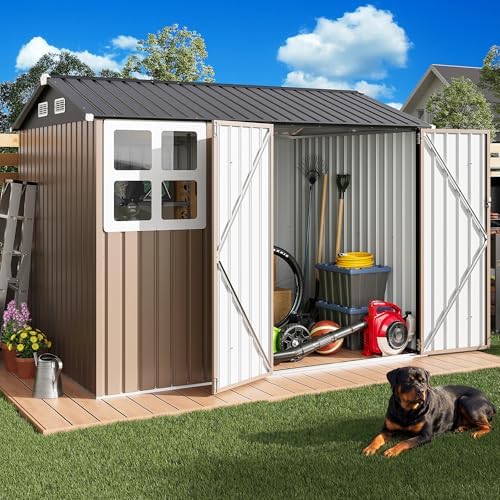 IRONCK 8x6FT Outdoor Storage Shed with Clear Window, Outdoor Shed, Brown - Image 2