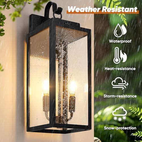 BesLowe 2-Pack 17.5" Upgraded Motion Sensor Outdoor Wall Lights, Black - Image 5