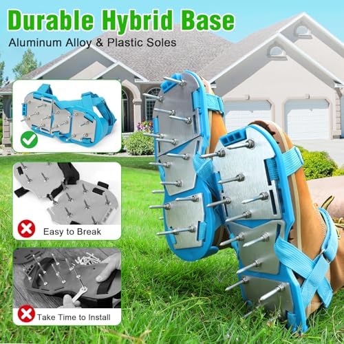Lawn Aerator Shoes for Grass - Pre-Assembled Grass Aerator Shoes for Lawn - Soil Yard Aerator Tool for Aerating Patio Garden, Blue, Small Size - Image 3