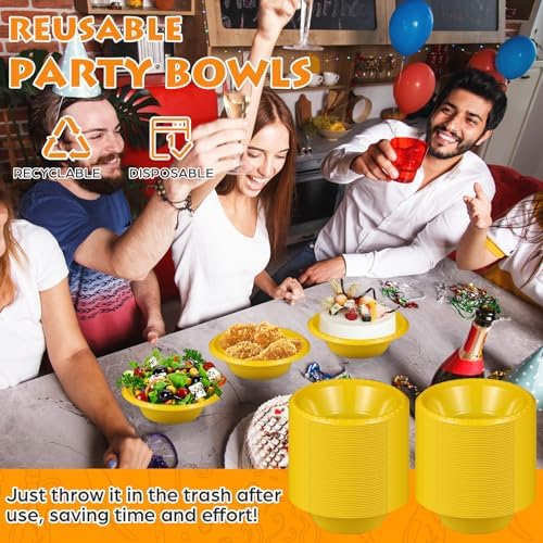 24 Pack 16oz Yellow Disposable Plastic Bowls Dessert, Ice Cream, Salad, Soup Serving Cups for Party, Picnic, Food Snacks (Yellow) - Image 4