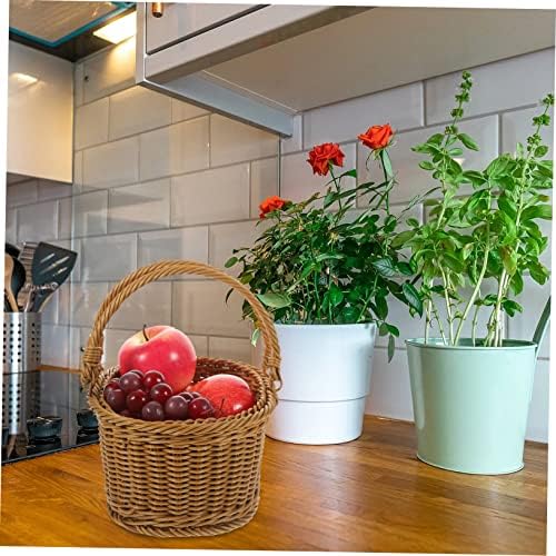 PRETYZOOM 3pcs Portable Hand-Woven Picnic Basket with Handles Lightweight Storage for Fruits and Snacks for Outdoor Activities Camping and Family Gatherings Tea Color - Image 5