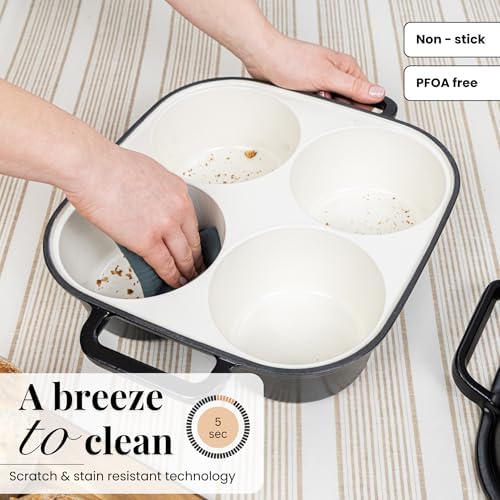QuadPro Enamelled Cast Iron Bread Loaf Pot – Dutch Oven for Sourdough Bread Baking – 500°F Oven Safe Non Stick Bread Pot – 4 Round Loaf Spaces (4.90-inch Diameter), Black – by Nuovva - Image 6